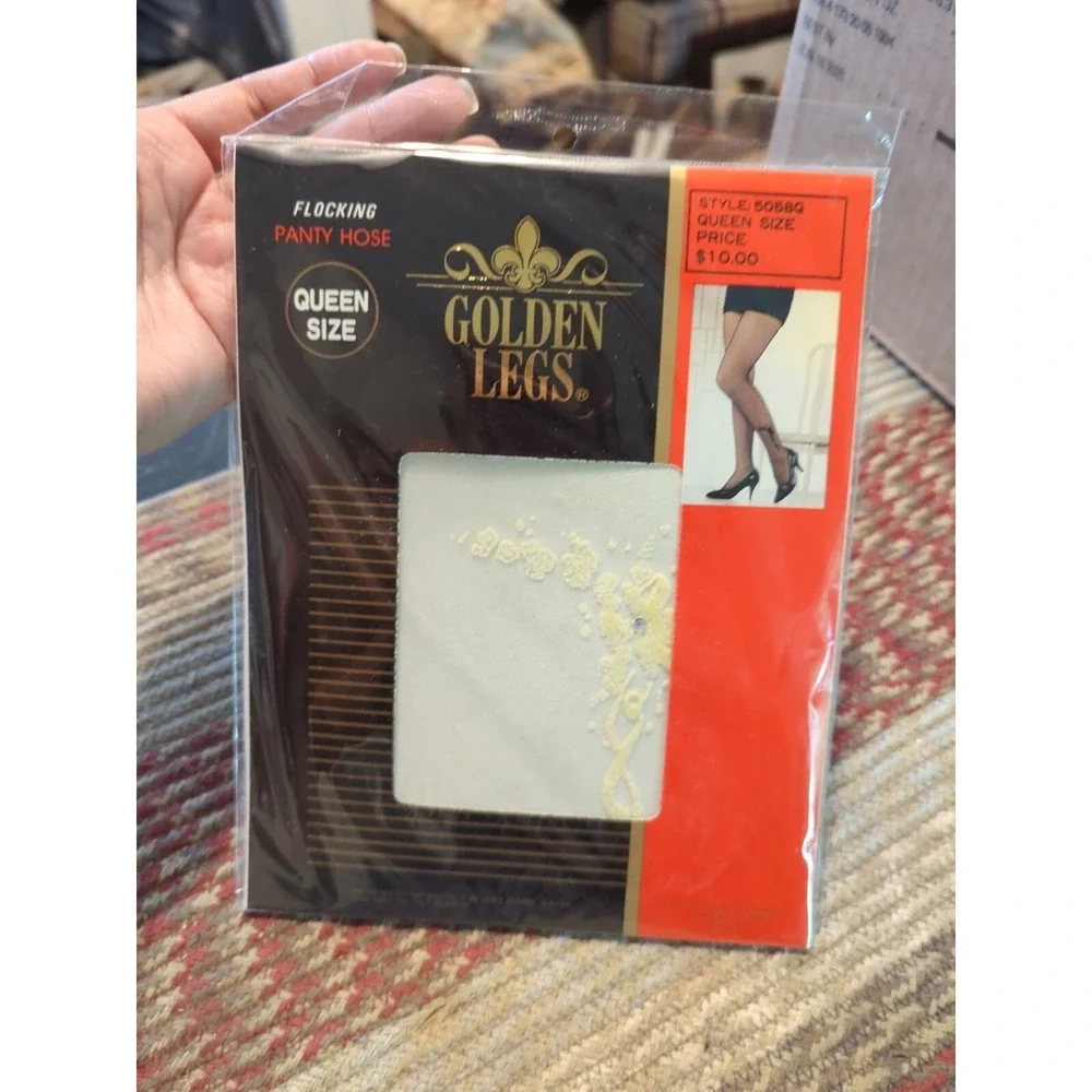 New Sexy Golden LEGS White QUEEN‎ Flocking STOCKINGS PANTYHOSE nylon HOSIERY